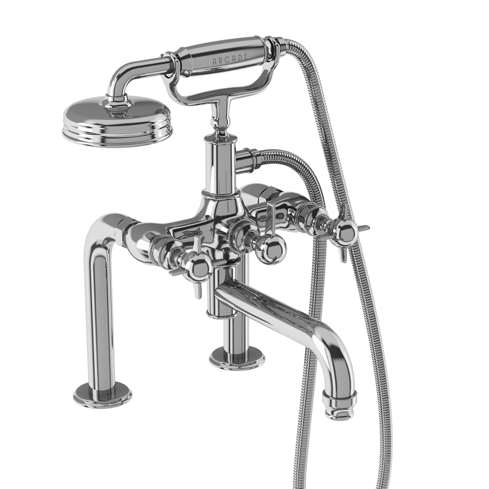 Arcade Bath shower mixer deck-mounted - chrome with handle